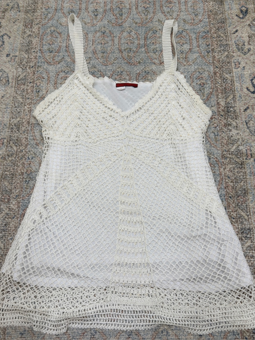 Women's Tapemeasure White Crochet beaded Tank Top with Lined Bodice size XL
